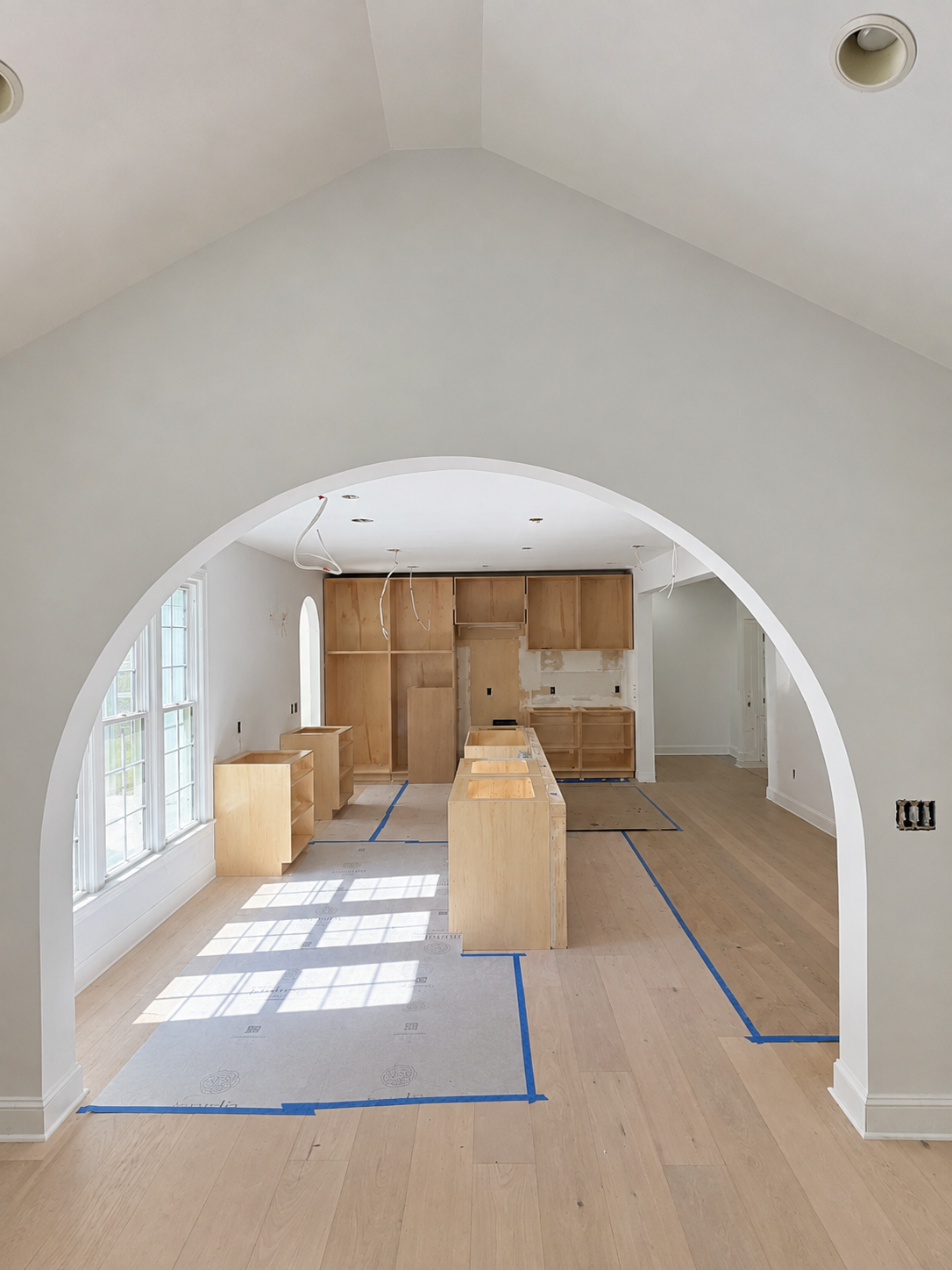 Arched opening framed during construction